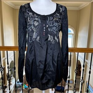 Desigual, Black Tunic w/ embroidery & sequin detail, Size L